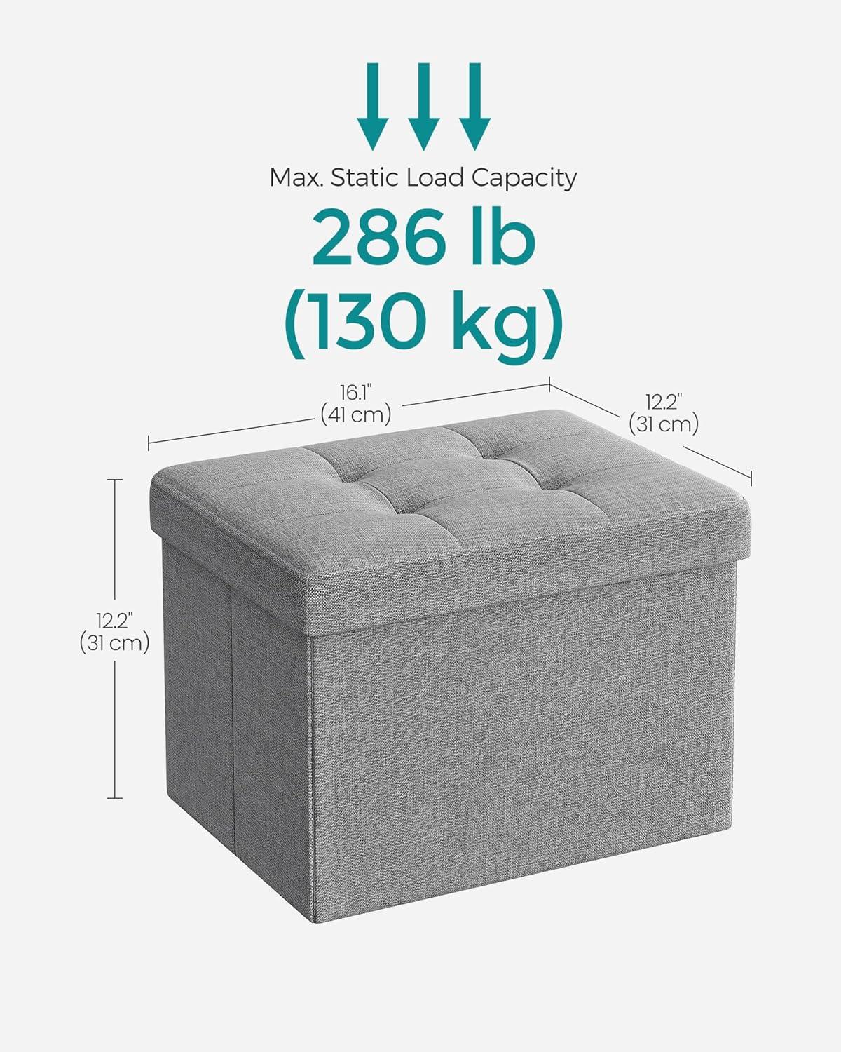 imageSONGMICS MAZIE Collection  Small Folding Storage Ottoman Foot Rest Stool 122 x 161 x 122 Inches 286 lb Load Capacity for Living Room Bedroom Home Office Dorm Light Taupe ULSF102K01Light Gray