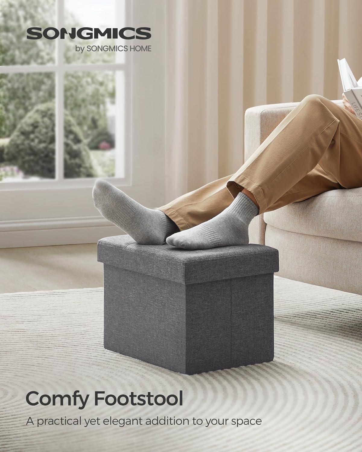 imageSONGMICS MAZIE Collection  Small Folding Storage Ottoman Foot Rest Stool 122 x 161 x 122 Inches 286 lb Load Capacity for Living Room Bedroom Home Office Dorm Light Taupe ULSF102K01Dark Gray