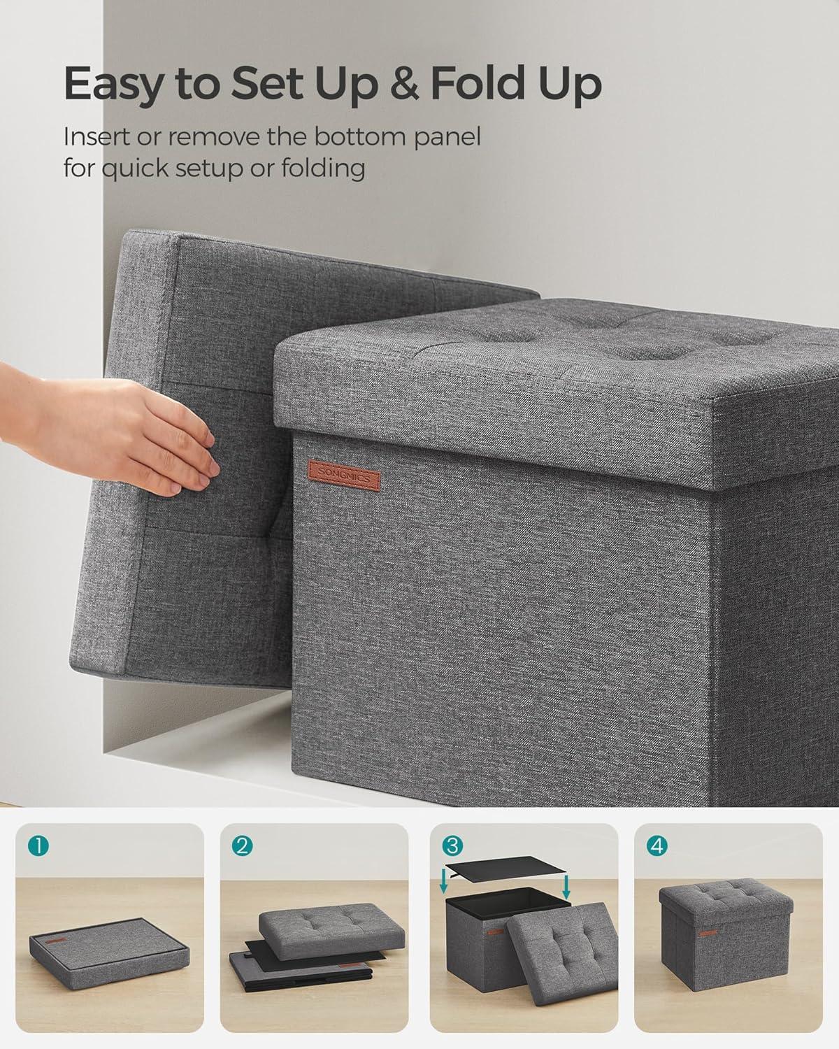 imageSONGMICS MAZIE Collection  Small Folding Storage Ottoman Foot Rest Stool 122 x 161 x 122 Inches 286 lb Load Capacity for Living Room Bedroom Home Office Dorm Light Taupe ULSF102K01Dark Gray