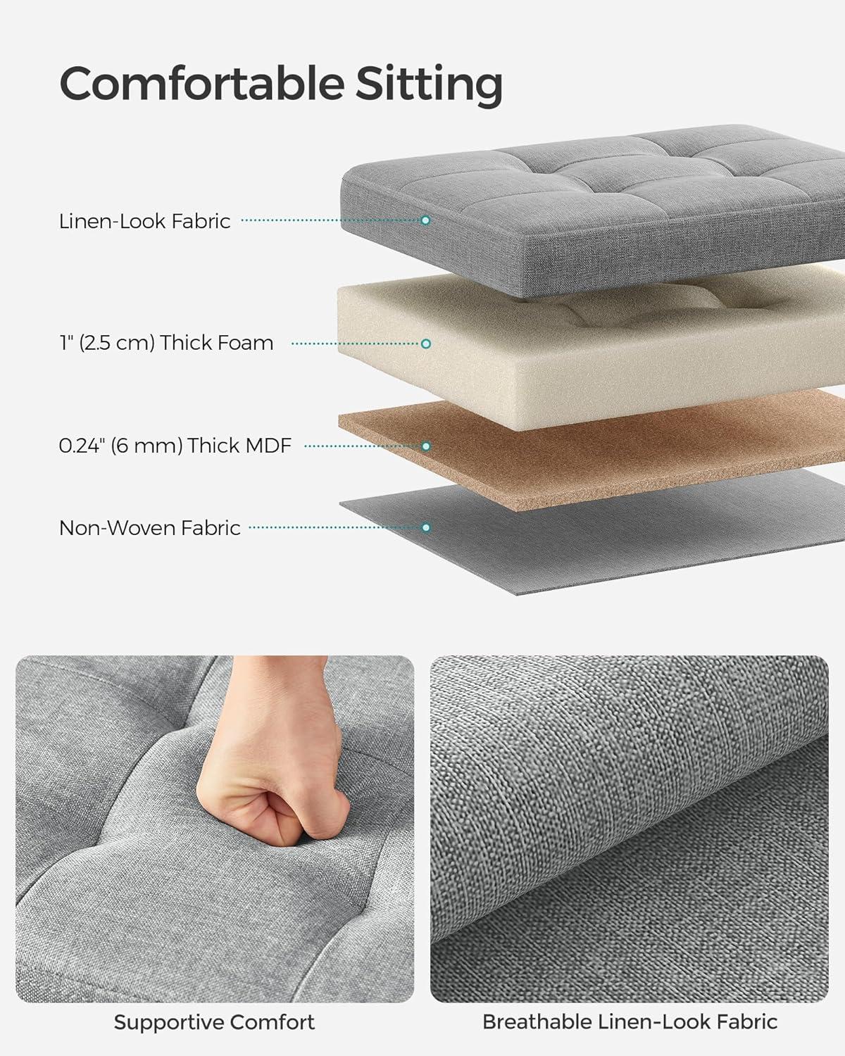 imageSONGMICS MAZIE Collection  Small Folding Storage Ottoman Foot Rest Stool 122 x 161 x 122 Inches 286 lb Load Capacity for Living Room Bedroom Home Office Dorm Light Taupe ULSF102K01Light Gray