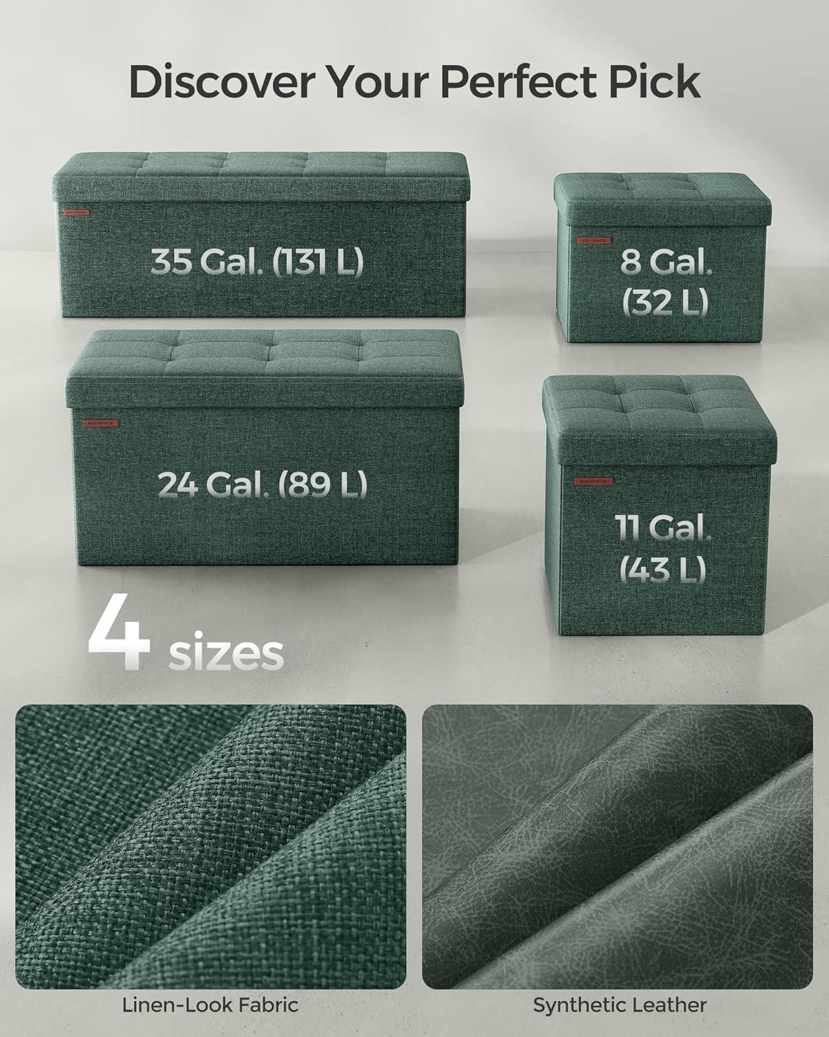 imageSONGMICS MAZIE Collection  Small Folding Storage Ottoman Foot Rest Stool 122 x 161 x 122 Inches 286 lb Load Capacity for Living Room Bedroom Home Office Dorm Light Taupe ULSF102K01Retro Green