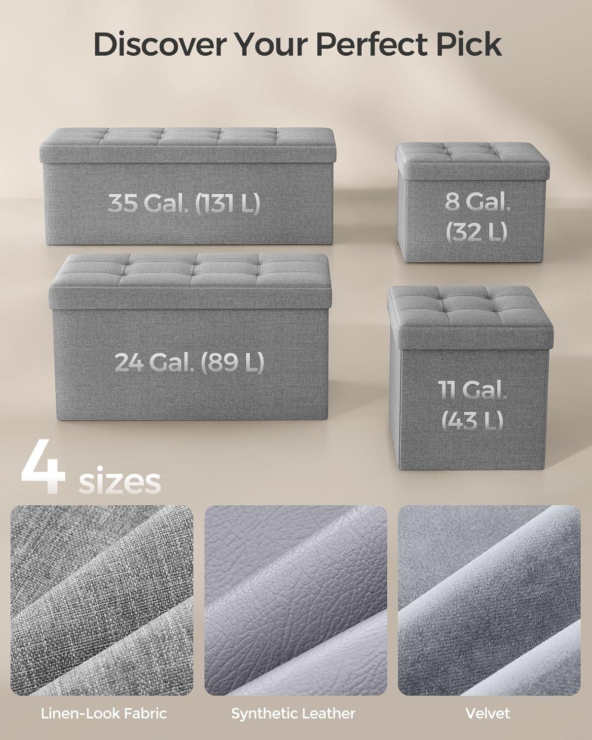 imageSONGMICS MAZIE Collection  Small Folding Storage Ottoman Foot Rest Stool 122 x 161 x 122 Inches 286 lb Load Capacity for Living Room Bedroom Home Office Dorm Light Taupe ULSF102K01Light Gray