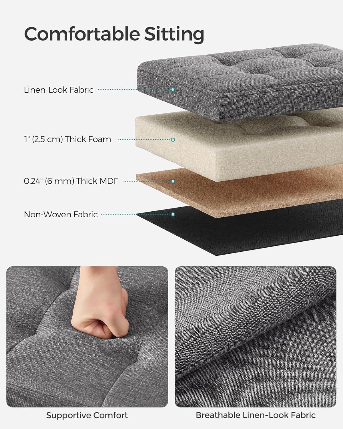 imageSONGMICS MAZIE Collection  Small Folding Storage Ottoman Foot Rest Stool 122 x 161 x 122 Inches 286 lb Load Capacity for Living Room Bedroom Home Office Dorm Light Taupe ULSF102K01Dark Gray