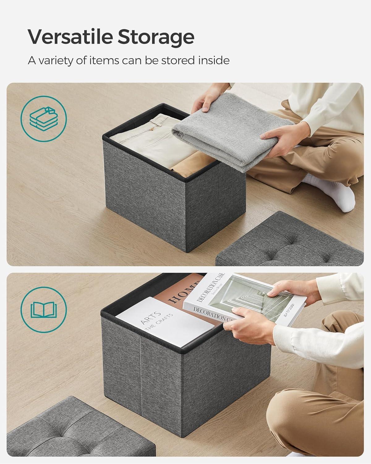 imageSONGMICS MAZIE Collection  Small Folding Storage Ottoman Foot Rest Stool 122 x 161 x 122 Inches 286 lb Load Capacity for Living Room Bedroom Home Office Dorm Light Taupe ULSF102K01Dark Gray