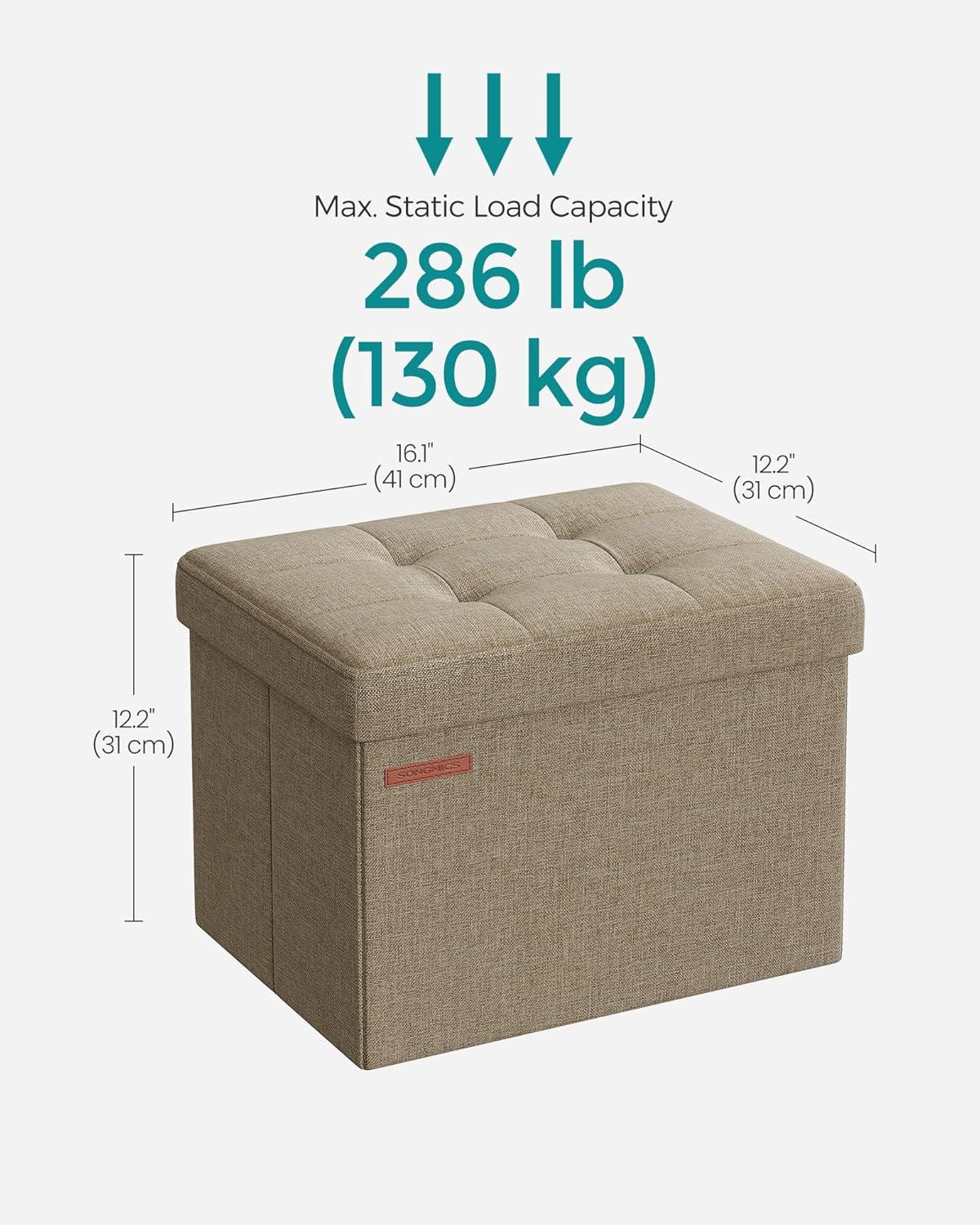 imageSONGMICS MAZIE Collection  Small Folding Storage Ottoman Foot Rest Stool 122 x 161 x 122 Inches 286 lb Load Capacity for Living Room Bedroom Home Office Dorm Light Taupe ULSF102K01Light Taupe