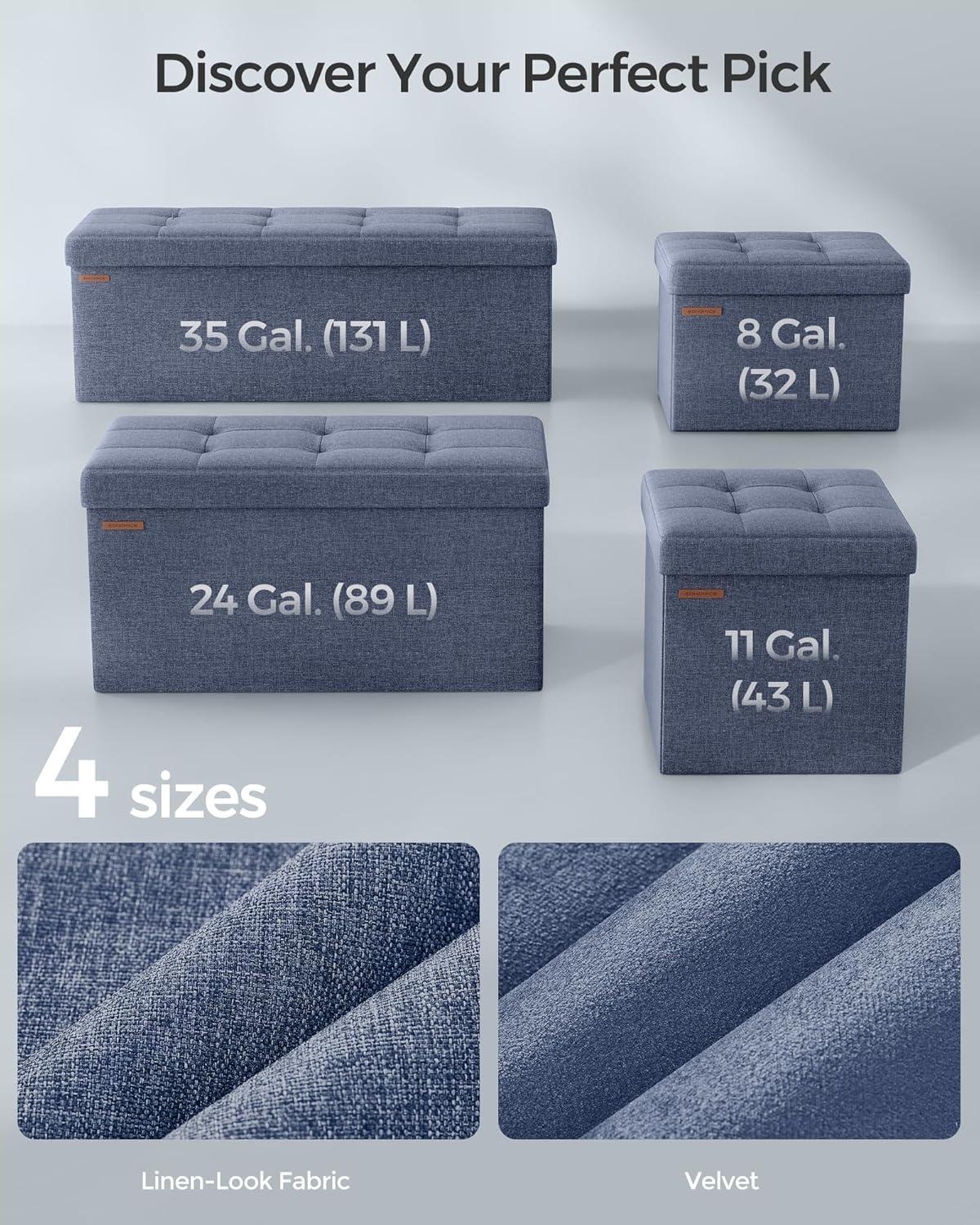 imageSONGMICS MAZIE Collection  Small Folding Storage Ottoman Foot Rest Stool 122 x 161 x 122 Inches 286 lb Load Capacity for Living Room Bedroom Home Office Dorm Light Taupe ULSF102K01Light Denim Blue