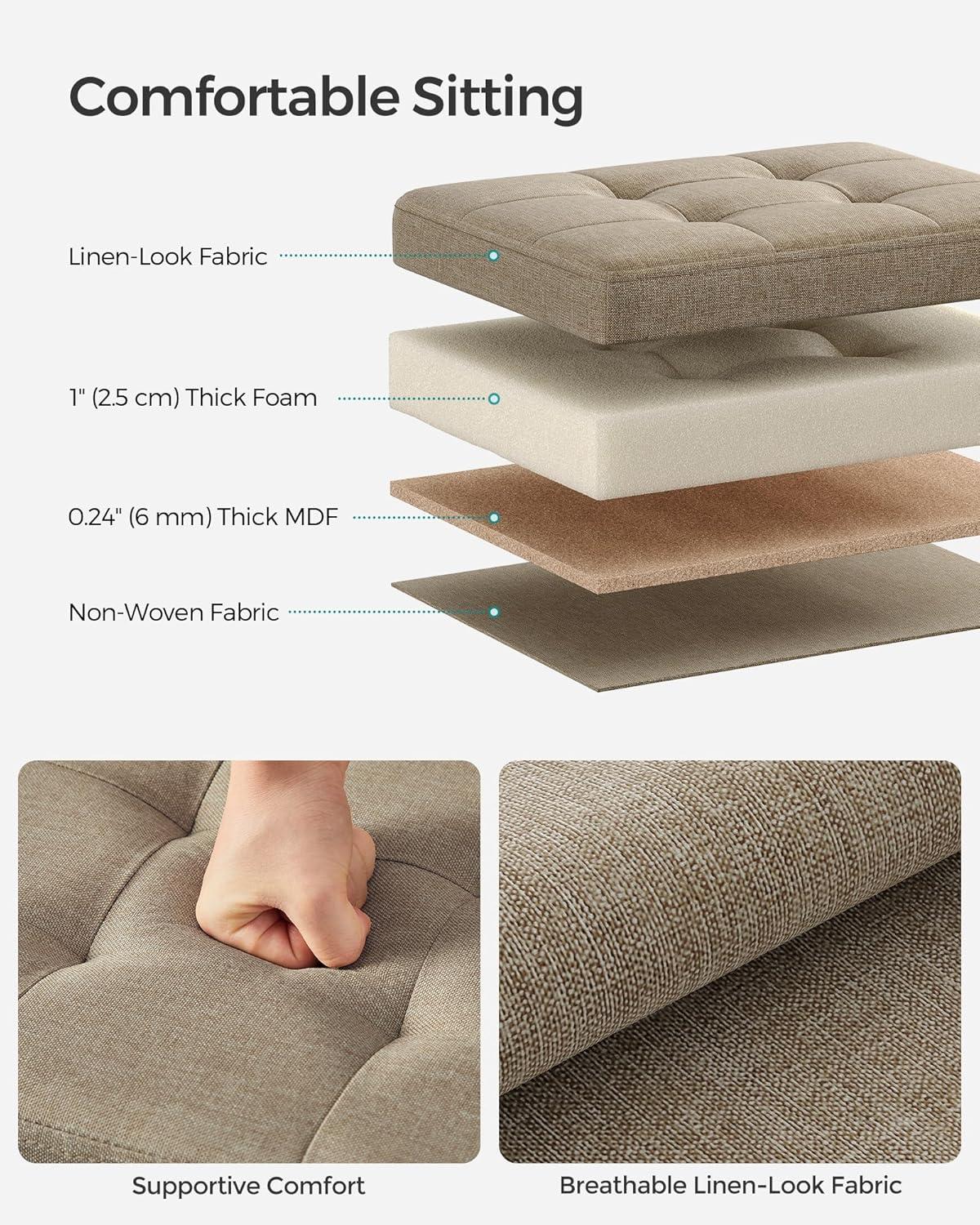 imageSONGMICS MAZIE Collection  Small Folding Storage Ottoman Foot Rest Stool 122 x 161 x 122 Inches 286 lb Load Capacity for Living Room Bedroom Home Office Dorm Light Taupe ULSF102K01Light Taupe