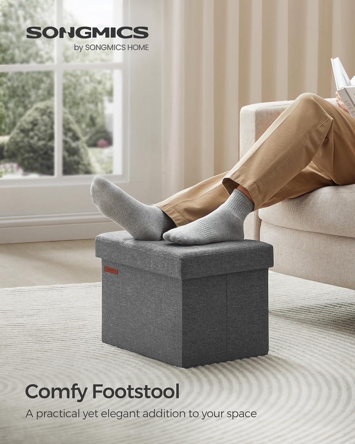 imageSONGMICS MAZIE Collection  Small Folding Storage Ottoman Foot Rest Stool 122 x 161 x 122 Inches 286 lb Load Capacity for Living Room Bedroom Home Office Dorm Light Taupe ULSF102K01Dark Gray