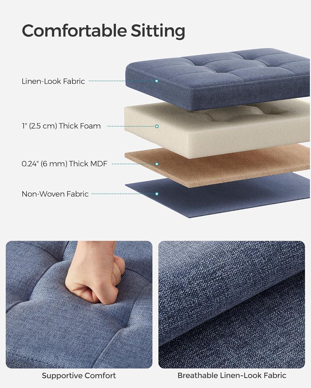 imageSONGMICS MAZIE Collection  Small Folding Storage Ottoman Foot Rest Stool 122 x 161 x 122 Inches 286 lb Load Capacity for Living Room Bedroom Home Office Dorm Light Taupe ULSF102K01Light Denim Blue