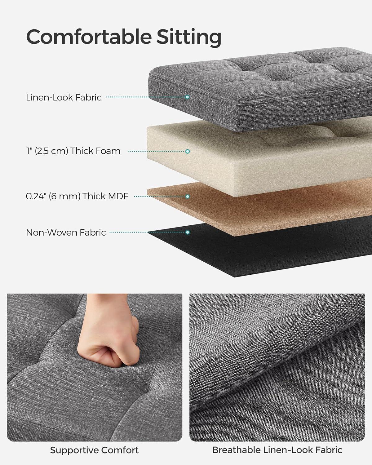 imageSONGMICS MAZIE Collection  Small Folding Storage Ottoman Foot Rest Stool 122 x 161 x 122 Inches 286 lb Load Capacity for Living Room Bedroom Home Office Dorm Light Taupe ULSF102K01Dark Gray