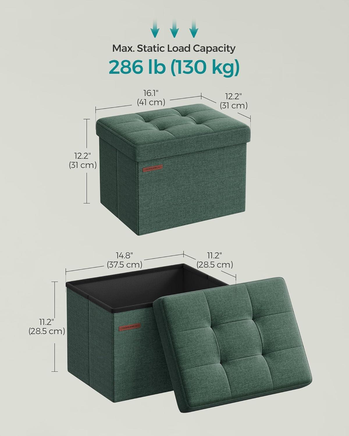 imageSONGMICS MAZIE Collection  Small Folding Storage Ottoman Foot Rest Stool 122 x 161 x 122 Inches 286 lb Load Capacity for Living Room Bedroom Home Office Dorm Light Taupe ULSF102K01Retro Green