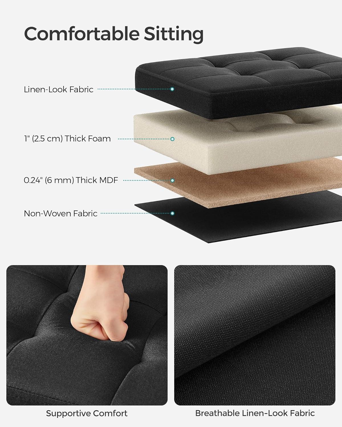 imageSONGMICS MAZIE Collection  Small Folding Storage Ottoman Foot Rest Stool 122 x 161 x 122 Inches 286 lb Load Capacity for Living Room Bedroom Home Office Dorm Light Taupe ULSF102K01Ink Black