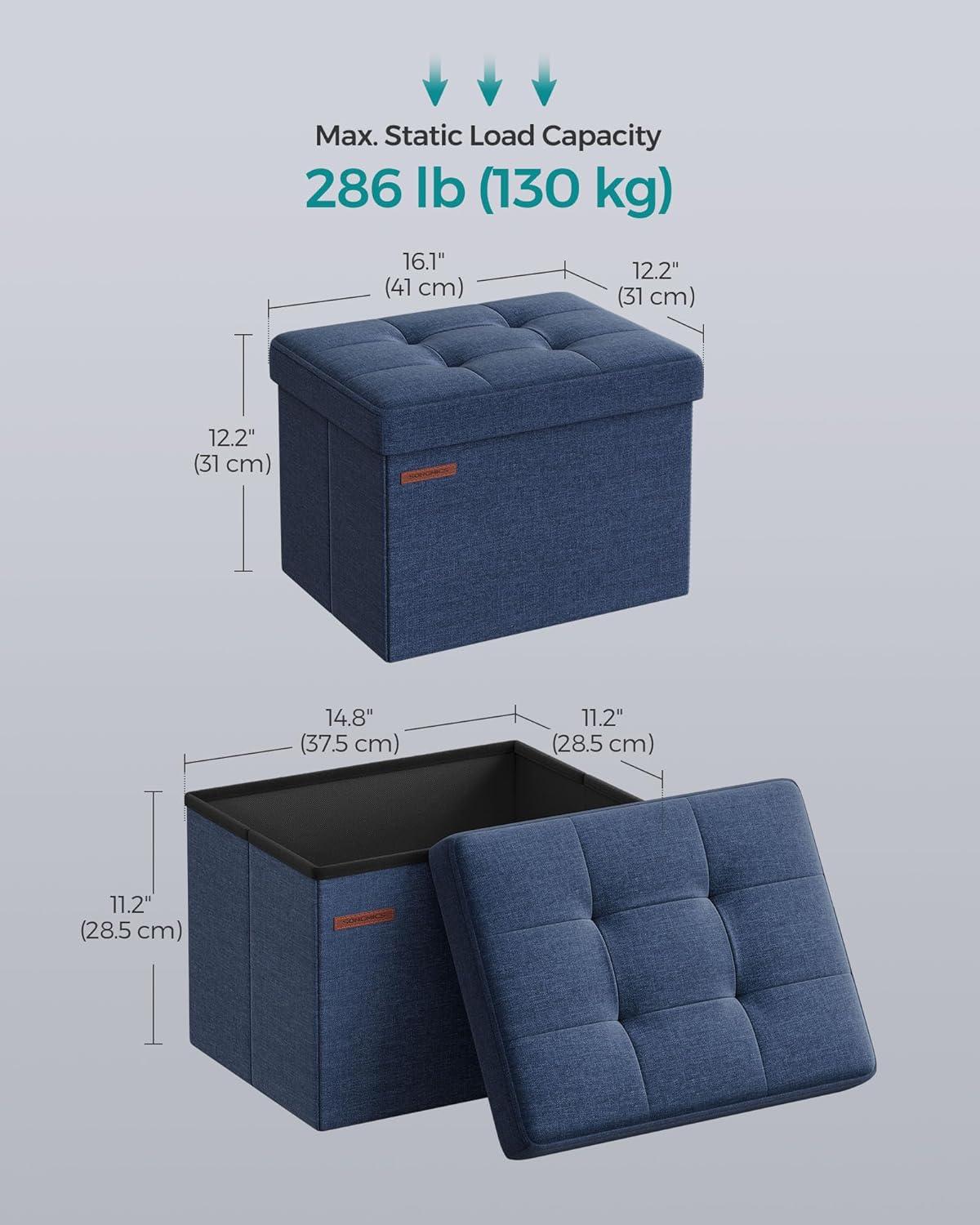 imageSONGMICS MAZIE Collection  Small Folding Storage Ottoman Foot Rest Stool 122 x 161 x 122 Inches 286 lb Load Capacity for Living Room Bedroom Home Office Dorm Light Taupe ULSF102K01Midnight Blue