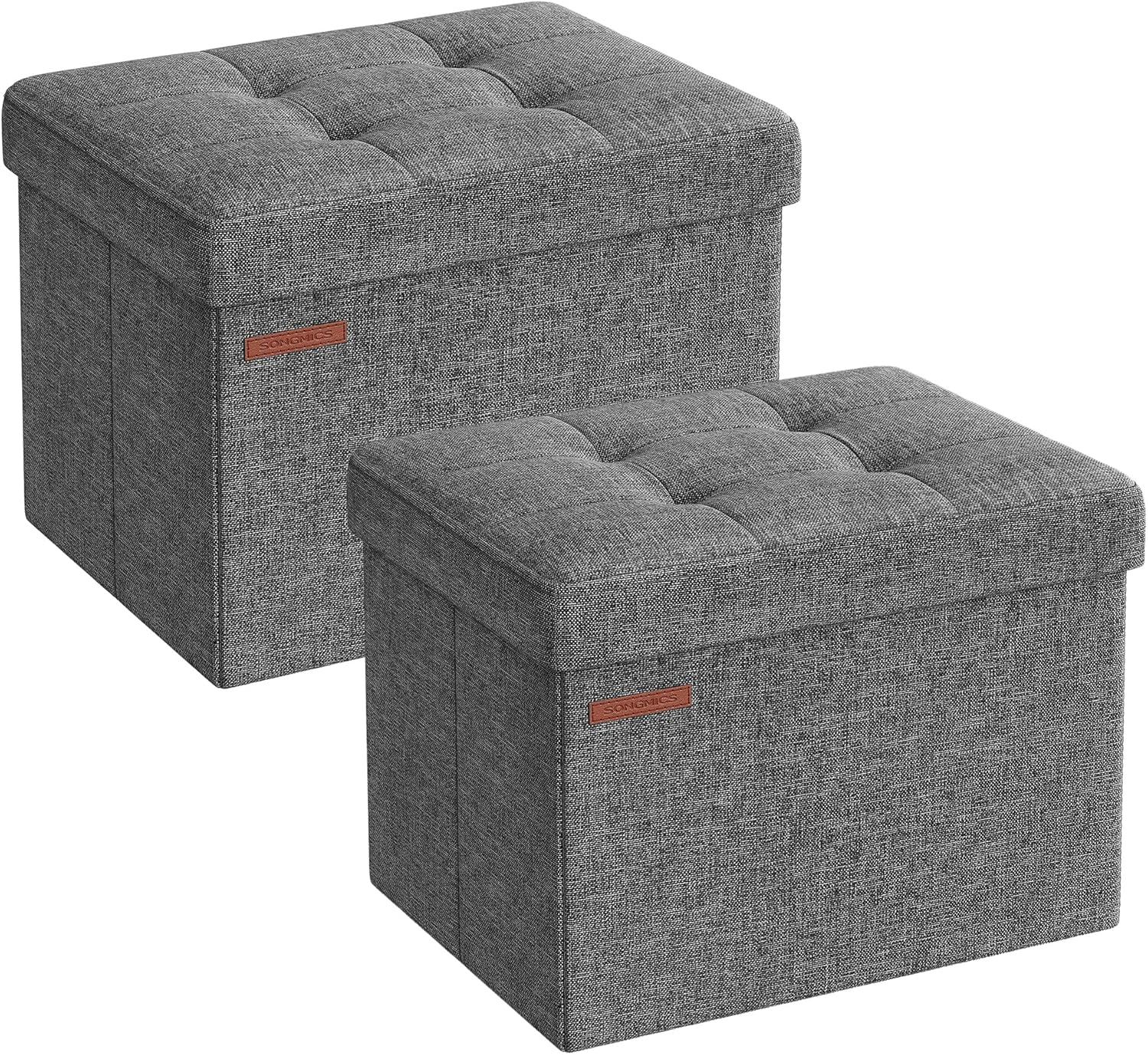 imageSONGMICS MAZIE Collection  Small Folding Storage Ottoman Foot Rest Stool 122 x 161 x 122 Inches 286 lb Load Capacity for Living Room Bedroom Home Office Dorm Light Taupe ULSF102K01Dark Gray