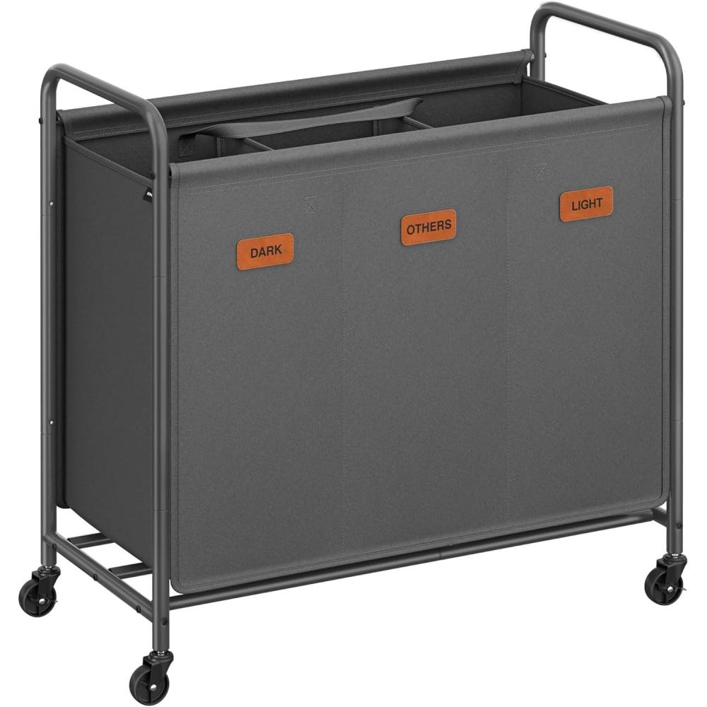 imageSONGMICS 4Section Laundry Sorter Laundry Hamper with Wheels Rolling Clothes Hamper Cart with Large Capacity and Removable Bags for Laundry Room Bedroom Bathroom Ink Black URLS460B01Slate Gray