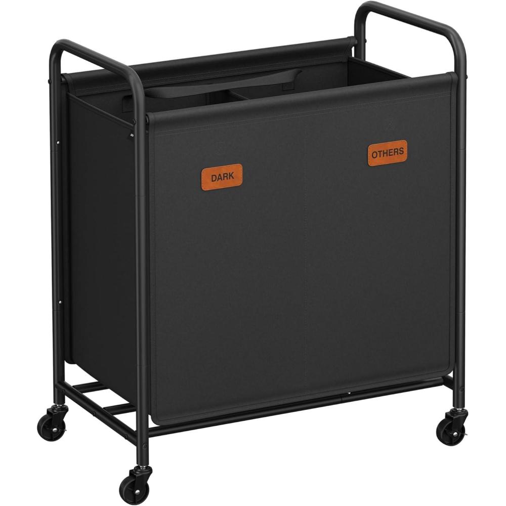 imageSONGMICS 4Section Laundry Sorter Laundry Hamper with Wheels Rolling Clothes Hamper Cart with Large Capacity and Removable Bags for Laundry Room Bedroom Bathroom Ink Black URLS460B01Ink Black