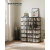 imageSONGMICS Foldable Shoe Boxes Pack of 18 Stackable Shoe Storage Organizer Set of 3 Integraed Shoe Cabinets Portable Fit up to US Size 13 60s Assembly Transparent and Ink Black ULSP207B01Transparent  Ink Black