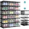 imageSONGMICS Foldable Shoe Boxes Pack of 18 Stackable Shoe Storage Organizer Set of 3 Integraed Shoe Cabinets Portable Fit up to US Size 13 60s Assembly Transparent and Ink Black ULSP207B01Transparent  Ink Black
