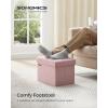 imageSONGMICS MAZIE Collection  Small Folding Storage Ottoman Foot Rest Stool 122 x 161 x 122 Inches 286 lb Load Capacity for Living Room Bedroom Home Office Dorm Light Taupe ULSF102K01Jelly Pink