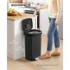 imageSONGMICS Plastic Kitchen Trash Can 12Gallon 45 L Garbage Can with Stainless Steel Lid Soft Close Pedal Waste Bin with Wheels and Rear Handle Ink Black ULTB533B01