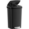 imageSONGMICS Plastic Kitchen Trash Can 12Gallon 45 L Garbage Can with Stainless Steel Lid Soft Close Pedal Waste Bin with Wheels and Rear Handle Ink Black ULTB533B01