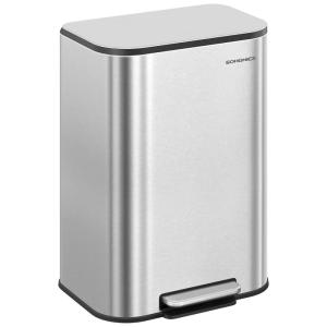imageSONGMICS Kitchen Trash Can 13Gallon 50 L Garbage Can with Lid Stainless Steel Soft Close and Stays Open Inner Bucket Wide NonSlip Pedal Ink Black ULTB547B01Metallic Silver