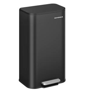imageSONGMICS Kitchen Trash Can 13Gallon 50 L Garbage Can with Lid Stainless Steel Soft Close and Stays Open Inner Bucket Wide NonSlip Pedal Ink Black ULTB547B01Ink Black