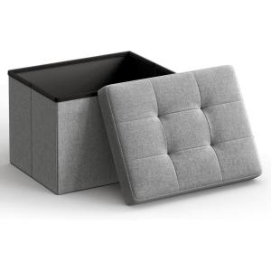 imageSONGMICS MAZIE Collection  Small Folding Storage Ottoman Foot Rest Stool 122 x 161 x 122 Inches 286 lb Load Capacity for Living Room Bedroom Home Office Dorm Light Taupe ULSF102K01Light Gray