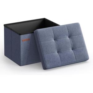 imageSONGMICS MAZIE Collection  Small Folding Storage Ottoman Foot Rest Stool 122 x 161 x 122 Inches 286 lb Load Capacity for Living Room Bedroom Home Office Dorm Light Taupe ULSF102K01Light Denim Blue