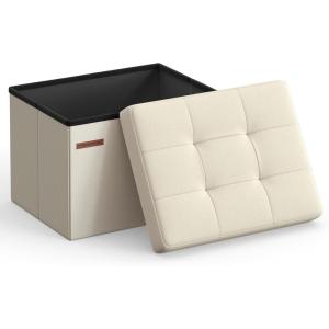 imageSONGMICS MAZIE Collection  Small Folding Storage Ottoman Foot Rest Stool 122 x 161 x 122 Inches 286 lb Load Capacity for Living Room Bedroom Home Office Dorm Light Taupe ULSF102K01Cream White