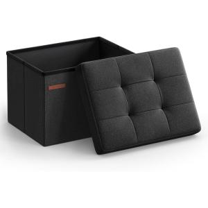 imageSONGMICS MAZIE Collection  Small Folding Storage Ottoman Foot Rest Stool 122 x 161 x 122 Inches 286 lb Load Capacity for Living Room Bedroom Home Office Dorm Light Taupe ULSF102K01Ink Black