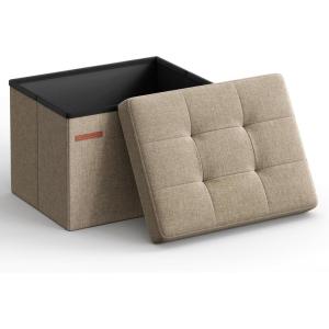 imageSONGMICS MAZIE Collection  Small Folding Storage Ottoman Foot Rest Stool 122 x 161 x 122 Inches 286 lb Load Capacity for Living Room Bedroom Home Office Dorm Light Taupe ULSF102K01Light Taupe