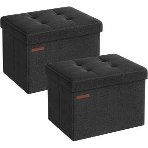 imageSONGMICS MAZIE Collection  Small Folding Storage Ottoman Foot Rest Stool 122 x 161 x 122 Inches 286 lb Load Capacity for Living Room Bedroom Home Office Dorm Light Taupe ULSF102K01Simply Black