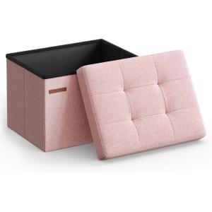 imageSONGMICS MAZIE Collection  Small Folding Storage Ottoman Foot Rest Stool 122 x 161 x 122 Inches 286 lb Load Capacity for Living Room Bedroom Home Office Dorm Light Taupe ULSF102K01Jelly Pink