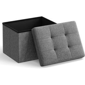 imageSONGMICS MAZIE Collection  Small Folding Storage Ottoman Foot Rest Stool 122 x 161 x 122 Inches 286 lb Load Capacity for Living Room Bedroom Home Office Dorm Light Taupe ULSF102K01Dark Gray