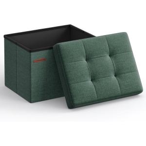 imageSONGMICS MAZIE Collection  Small Folding Storage Ottoman Foot Rest Stool 122 x 161 x 122 Inches 286 lb Load Capacity for Living Room Bedroom Home Office Dorm Light Taupe ULSF102K01Retro Green
