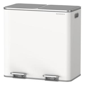 imageSONGMICS Trash Can 2 x 106 Gallon 2 x 40 L Garbage Can for Kitchen with 15 Trash Bags 2 Compartments Plastic Inner Buckets and Hinged Lids Airtight Black ULTB730B80White  Gray