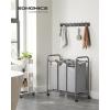 imageSONGMICS 3Section Laundry Sorter Laundry Basket with Wheels Laundry Hamper with 3 Bags Laundry Room Organizer Removable Laundry Bag with Handles Lockable Wheels Gray ULSF003GSGray