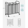 imageSONGMICS 3Section Laundry Sorter Laundry Basket with Wheels Laundry Hamper with 3 Bags Laundry Room Organizer Removable Laundry Bag with Handles Lockable Wheels Gray ULSF003GSGray