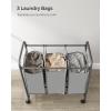 imageSONGMICS 3Section Laundry Sorter Laundry Basket with Wheels Laundry Hamper with 3 Bags Laundry Room Organizer Removable Laundry Bag with Handles Lockable Wheels Gray ULSF003GSGray
