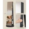 imageSONGMICS 6 LEDs Lockable Mirror Jewelry Cabinet 360 Swivel Jewelry Organizer Armoire Standing Frameless FullLength Mirror 3 Storage Shelves Laurel Green Surface Cream White Lining UJJC007C01Black