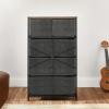 imageSONGMICS Drawer Dresser Storage Dresser Tower with 5 Fabric Drawers Wooden Front and Top Industrial Style Dresser Unit for Living Room Hallway Nursery Brown and Black ULGS45HRustic Brown