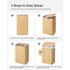 imageSONGMICS Foldable Laundry Hamper with Lid 19 Gal Bamboo Laundry Basket Rectangular Storage Hamper with 3 Handles 157 x 118 x 236 Inches for Laundry Room Bedroom White ULCB010W01Natural