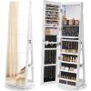 imageSONGMICS 6 LEDs Lockable Mirror Jewelry Cabinet 360 Swivel Jewelry Organizer Armoire Standing Frameless FullLength Mirror 3 Storage Shelves Laurel Green Surface Cream White Lining UJJC007C01White  Black