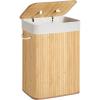 imageSONGMICS Foldable Laundry Hamper with Lid 19 Gal Bamboo Laundry Basket Rectangular Storage Hamper with 3 Handles 157 x 118 x 236 Inches for Laundry Room Bedroom Natural ULCB10YV1Natural