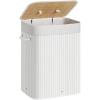 imageSONGMICS Foldable Laundry Hamper with Lid 19 Gal Bamboo Laundry Basket Rectangular Storage Hamper with 3 Handles 157 x 118 x 236 Inches for Laundry Room Bedroom Natural ULCB10YV1White