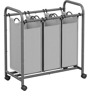 imageSONGMICS 3Section Laundry Sorter Laundry Basket with Wheels Laundry Hamper with 3 Bags Laundry Room Organizer Removable Laundry Bag with Handles Lockable Wheels Gray ULSF003GSGray