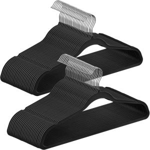 imageSONGMICS RubberCoated Plastic Hangers 50 Pack NonSlip Coat Hangers SpaceSaving Slim Clothes Hangers 360 Degree Swivel Hooks Shoulder Notches White UCRP008W05Black