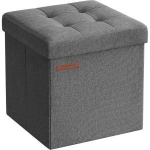 imageSONGMICS Storage Ottoman Foldable Small Ottoman Foot Rest 118 Inches Foot Stool Cube Ottoman with Storage Load up to 286 lb for Living Room Bedroom Dorm Jelly Pink ULSF028R01Dark Gray