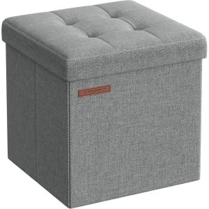 imageSONGMICS Storage Ottoman Foldable Small Ottoman Foot Rest 118 Inches Foot Stool Cube Ottoman with Storage Load up to 286 lb for Living Room Bedroom Dorm Jelly Pink ULSF028R01Light Gray